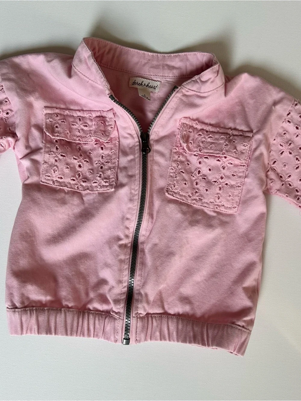 Derek Heart Light Pink Eyelet Sleeve Zip Jacket